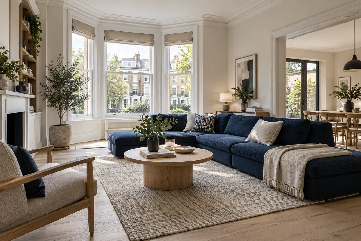 Bright, furnished rental living room